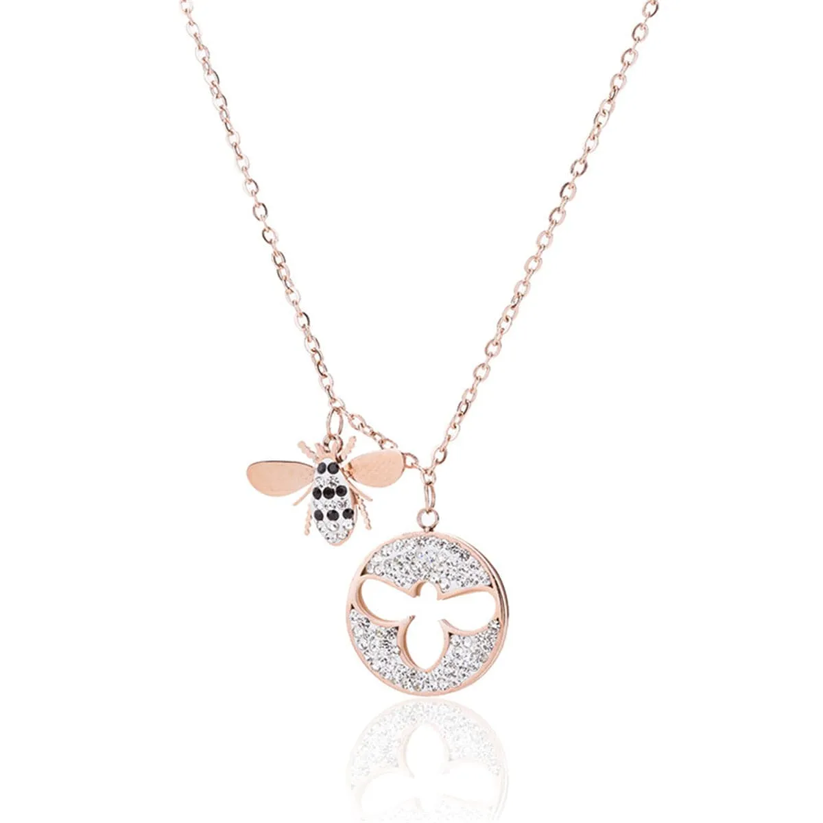 Cubic Zirconia & 18K Rose Gold-Plated Bee Pendant Necklace