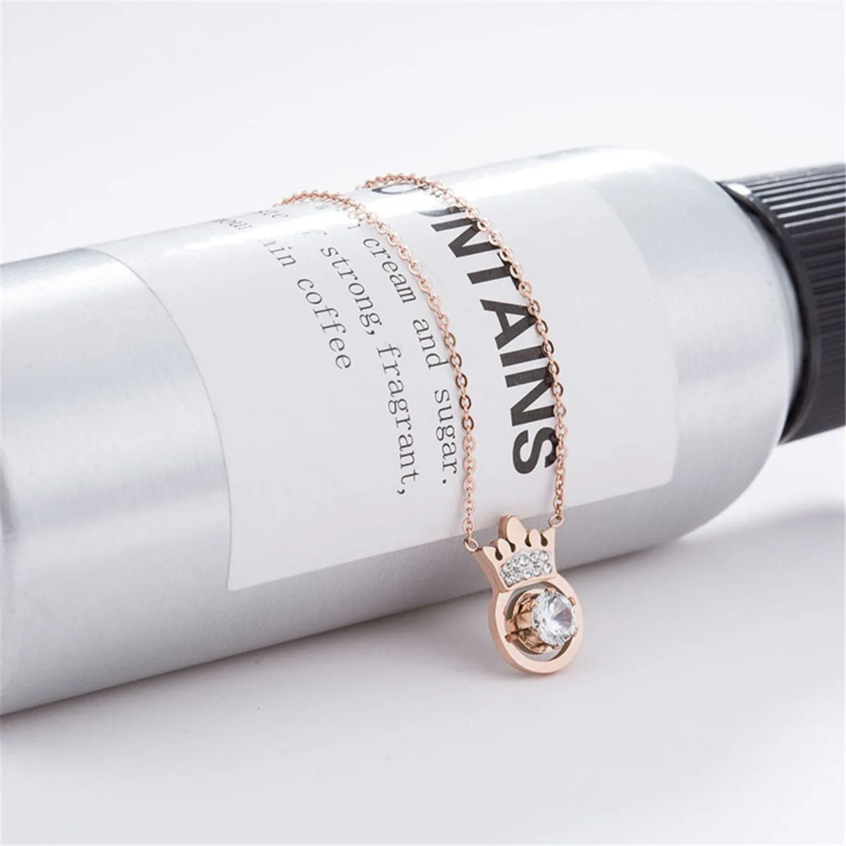 Cubic Zirconia & 18K Rose Gold-Plated Crown Pendant Necklace
