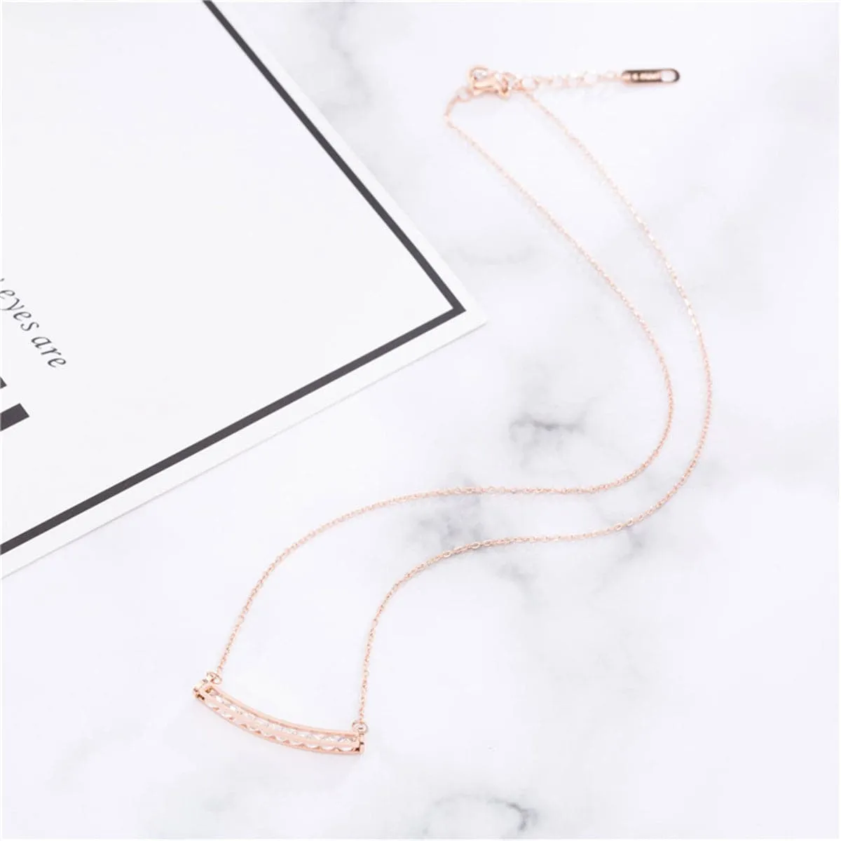 Cubic Zirconia & 18K Rose Gold-Plated Curved Bar Necklace