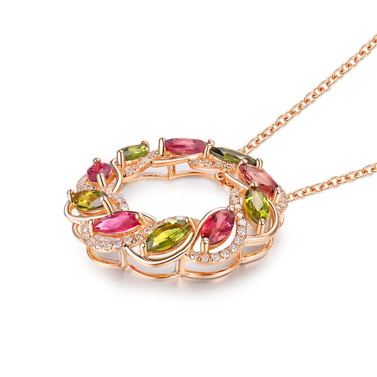 Cubic Zirconia & 18K Rose Gold-Plated Floral Circle Pendant Necklace