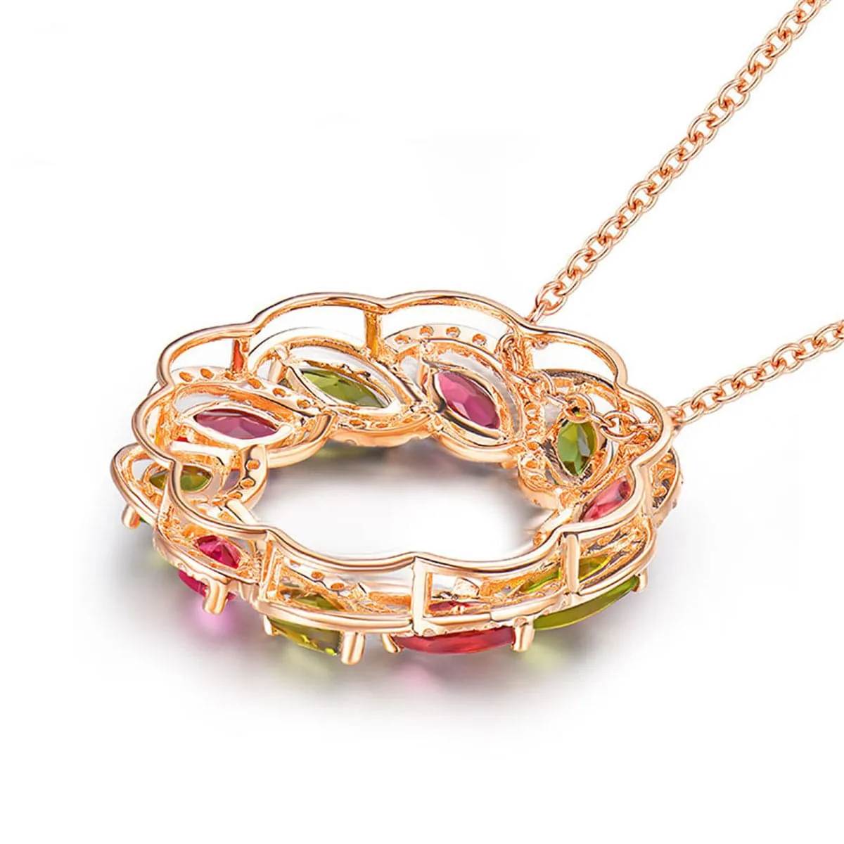 Cubic Zirconia & 18K Rose Gold-Plated Floral Circle Pendant Necklace