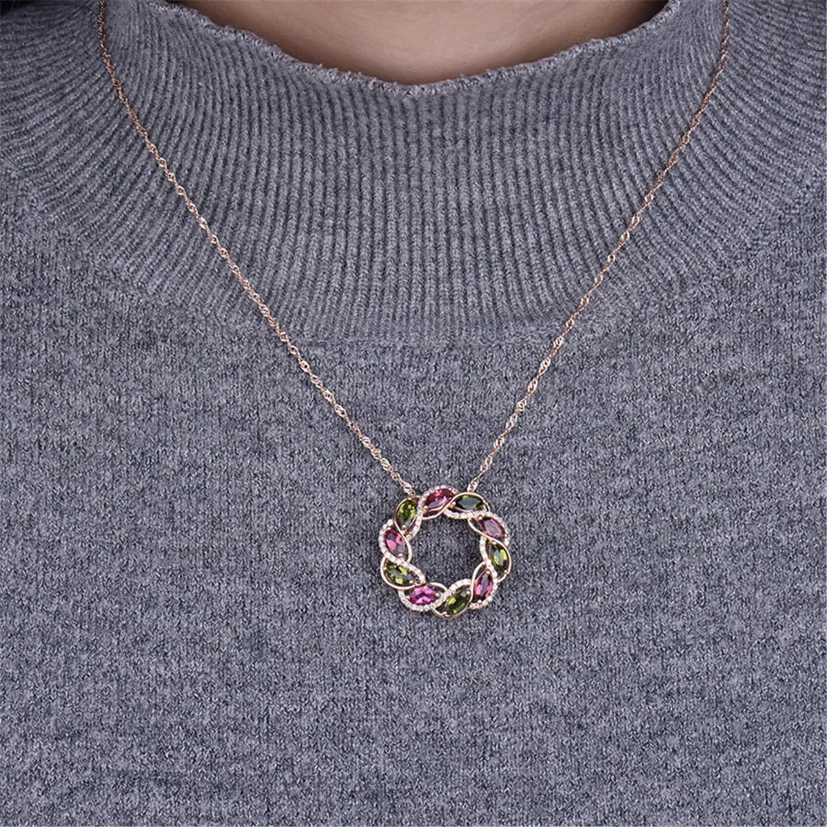 Cubic Zirconia & 18K Rose Gold-Plated Floral Circle Pendant Necklace