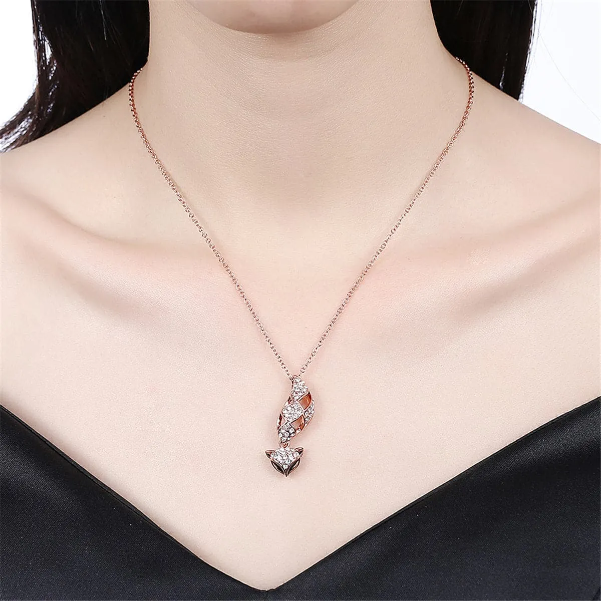 Cubic Zirconia & 18K Rose Gold-Plated Fox Pendant Necklace