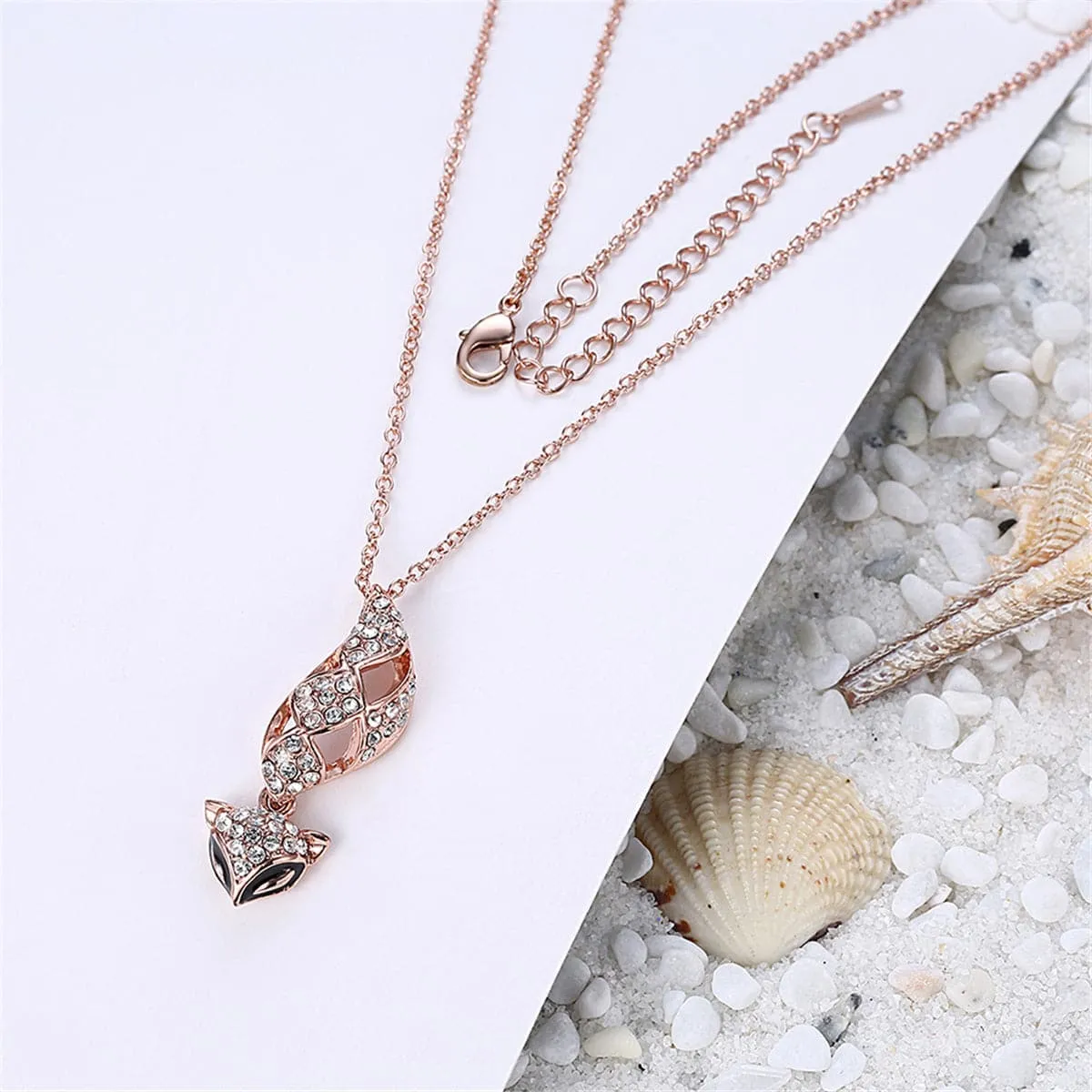Cubic Zirconia & 18K Rose Gold-Plated Fox Pendant Necklace