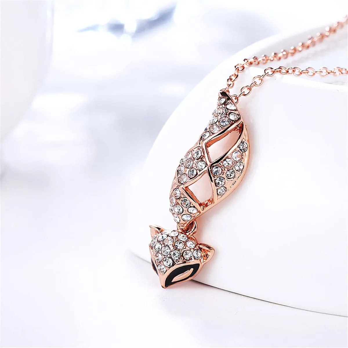 Cubic Zirconia & 18K Rose Gold-Plated Fox Pendant Necklace