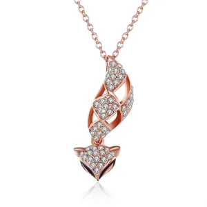 Cubic Zirconia & 18K Rose Gold-Plated Fox Pendant Necklace