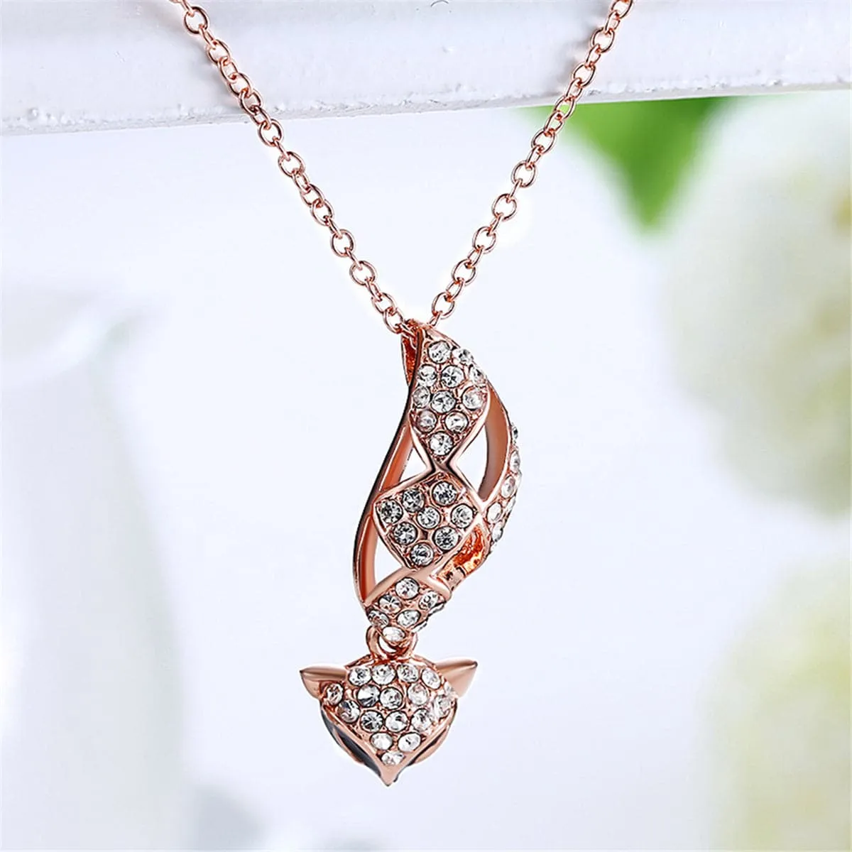 Cubic Zirconia & 18K Rose Gold-Plated Fox Pendant Necklace