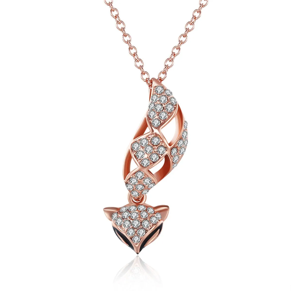 Cubic Zirconia & 18K Rose Gold-Plated Fox Pendant Necklace