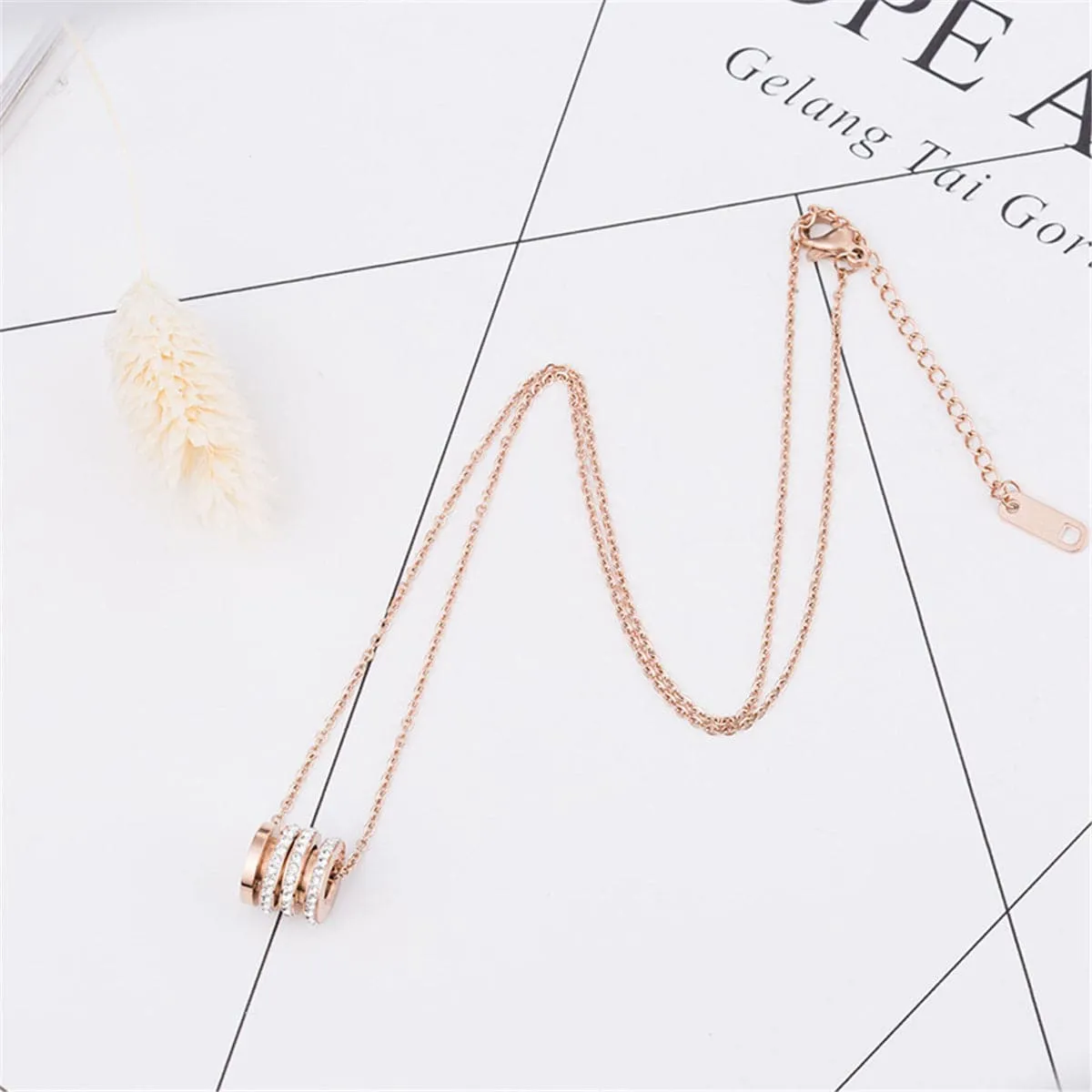 Cubic Zirconia & 18K Rose Gold-Plated Linked Circle Pendant Necklace