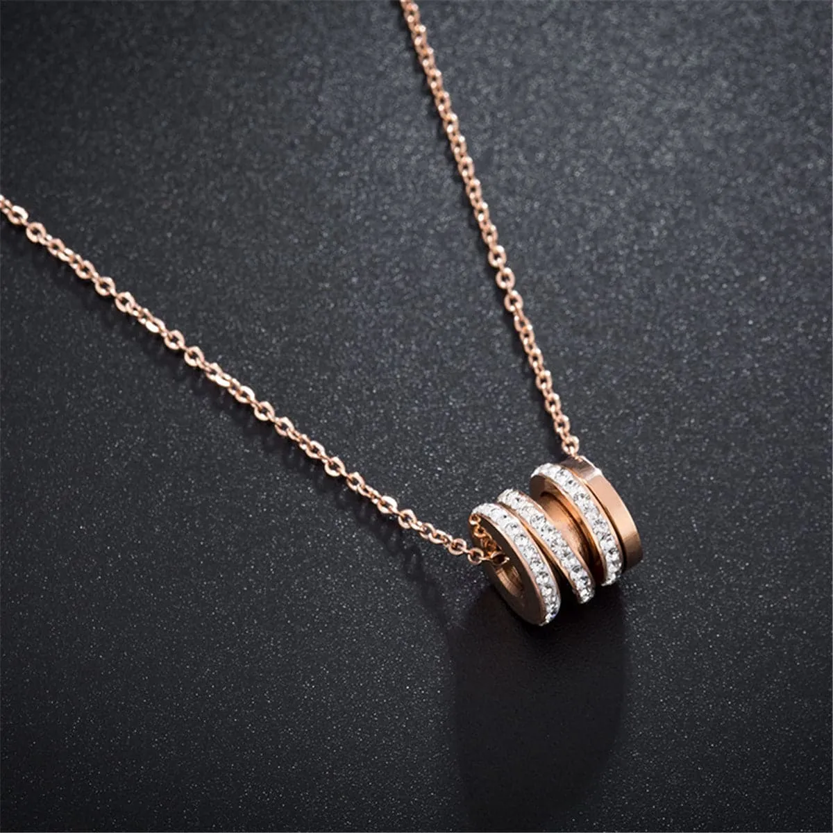 Cubic Zirconia & 18K Rose Gold-Plated Linked Circle Pendant Necklace