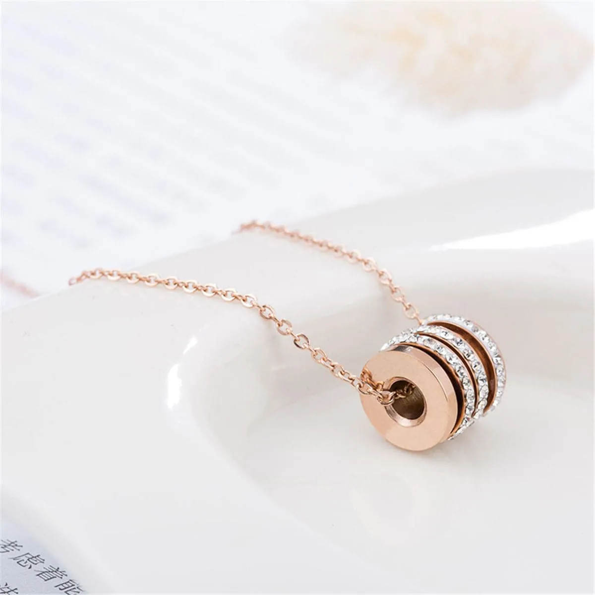 Cubic Zirconia & 18K Rose Gold-Plated Linked Circle Pendant Necklace