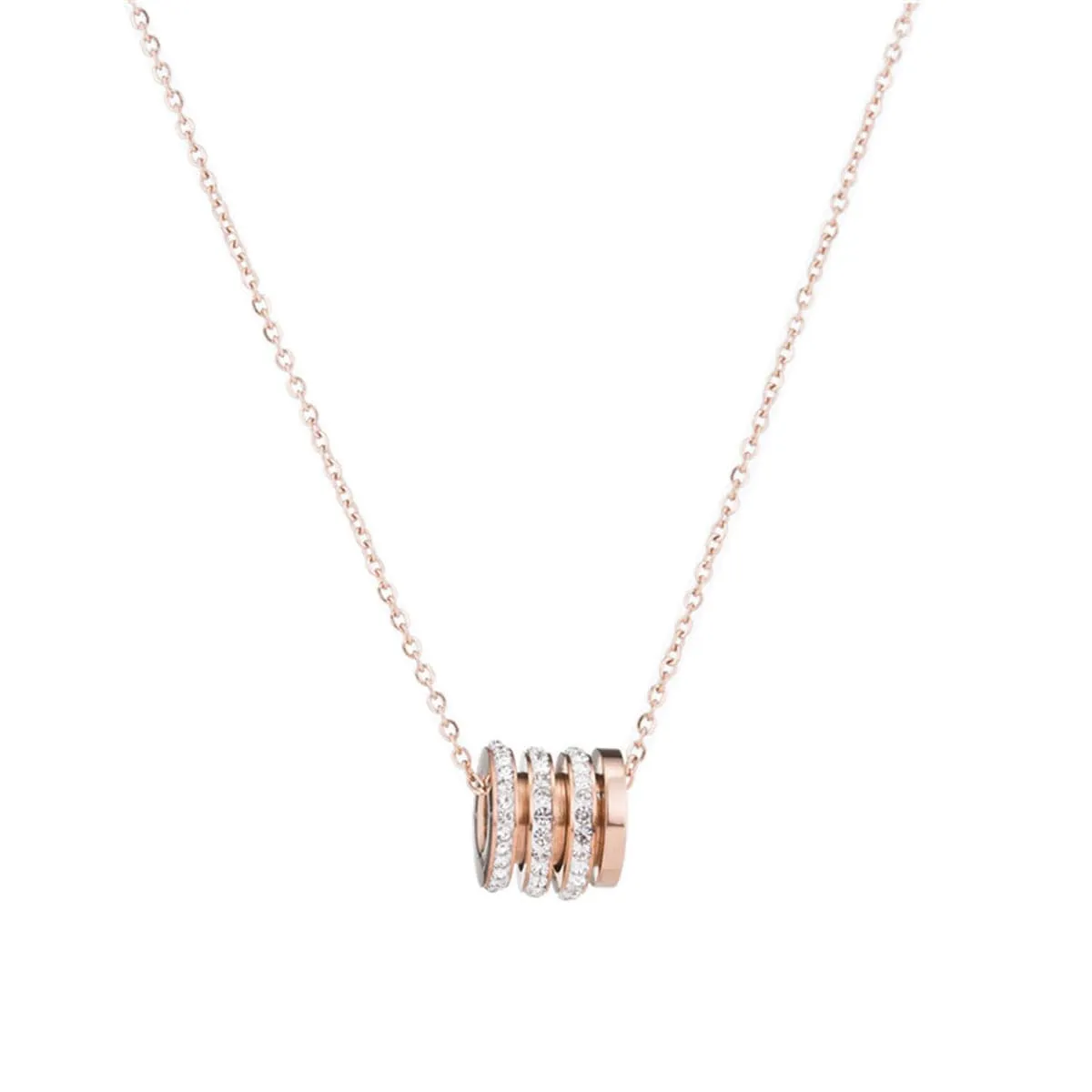 Cubic Zirconia & 18K Rose Gold-Plated Linked Circle Pendant Necklace