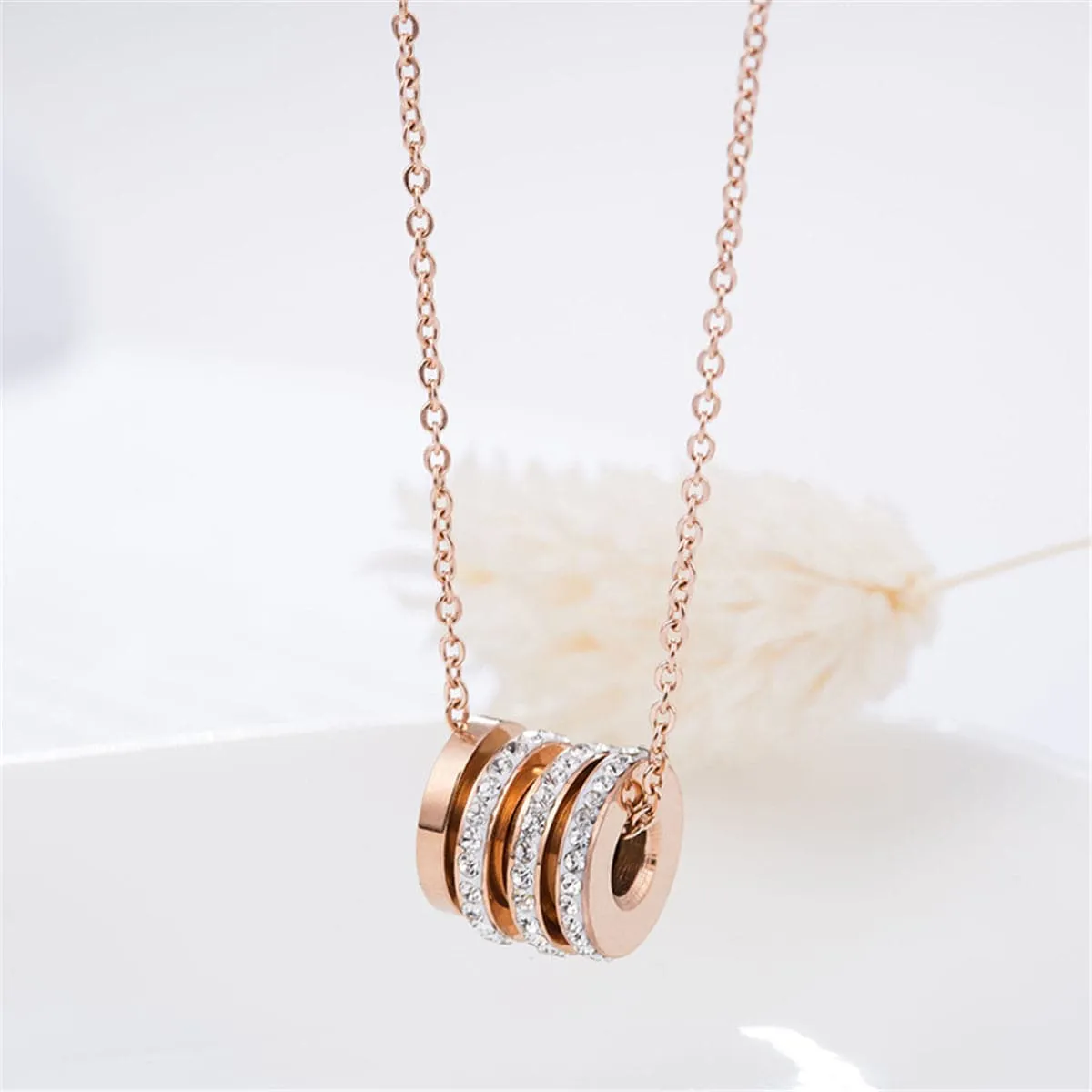 Cubic Zirconia & 18K Rose Gold-Plated Linked Circle Pendant Necklace