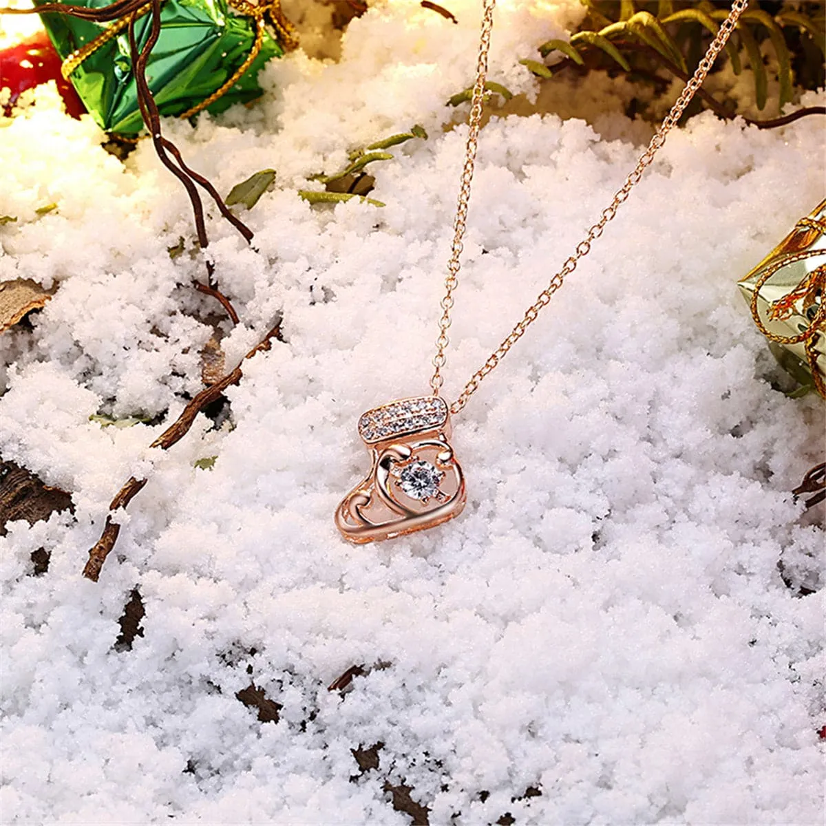 Cubic Zirconia & 18K Rose Gold-Plated Stocking Pendant Necklace