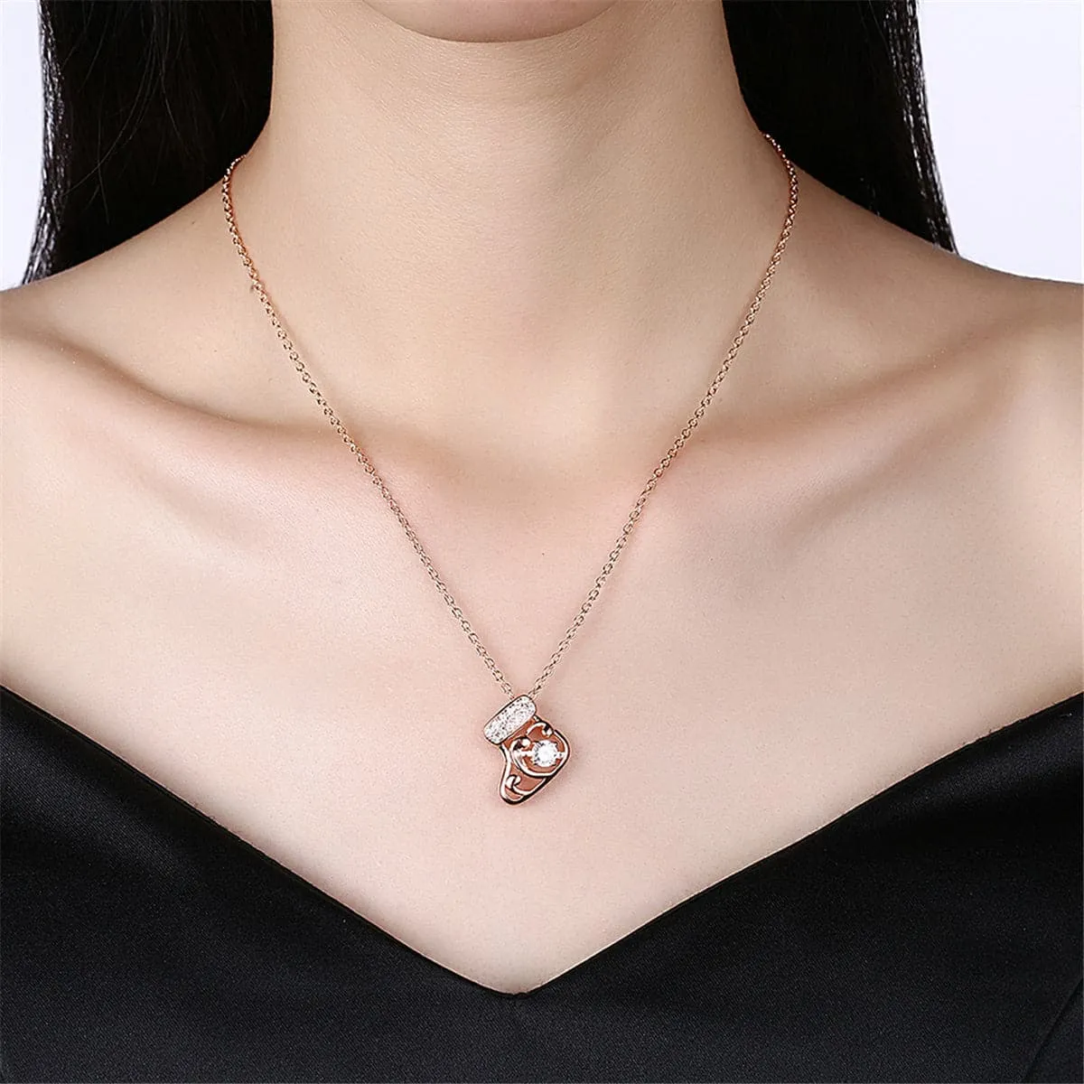Cubic Zirconia & 18K Rose Gold-Plated Stocking Pendant Necklace