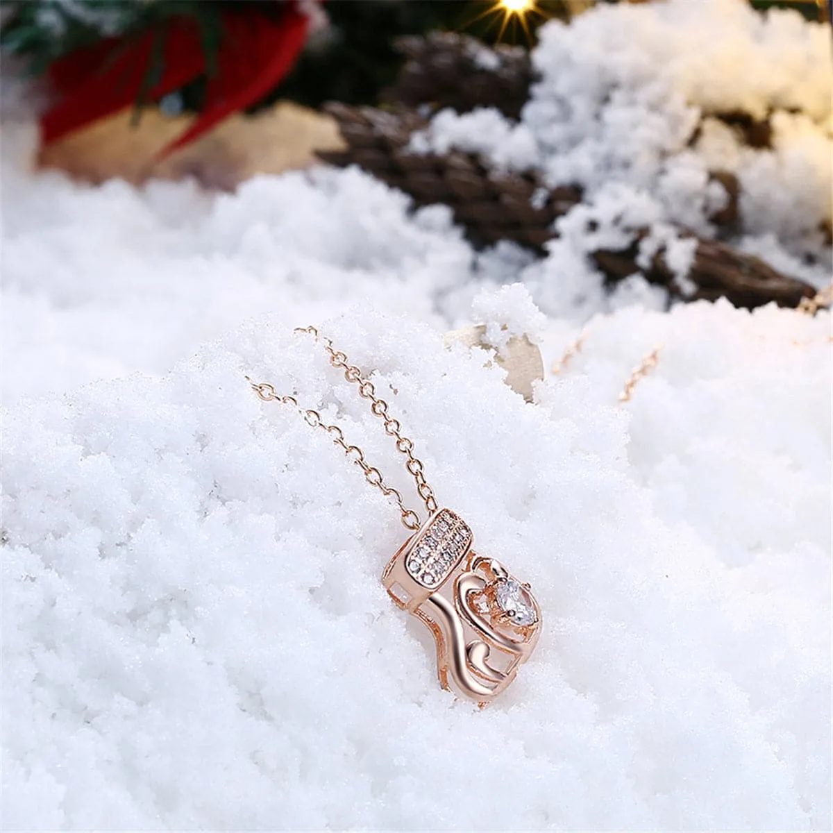 Cubic Zirconia & 18K Rose Gold-Plated Stocking Pendant Necklace