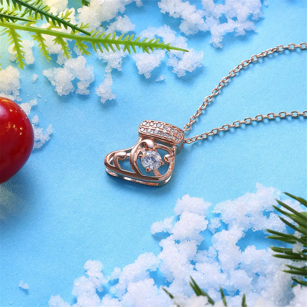 Cubic Zirconia & 18K Rose Gold-Plated Stocking Pendant Necklace