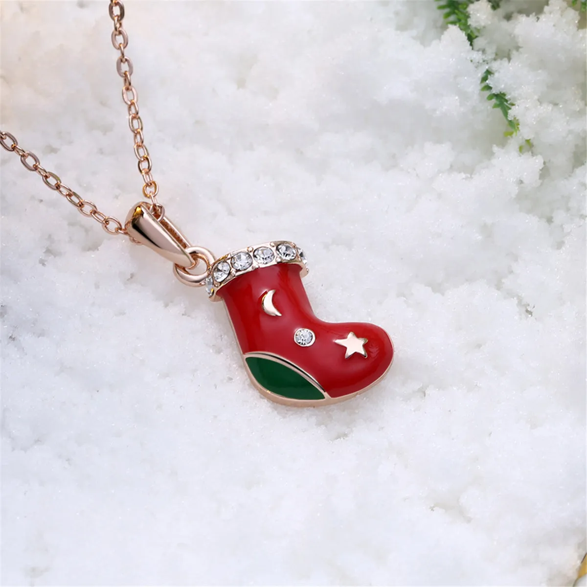 Cubic Zirconia & Enamel 18K Rose Gold-Plated Boot Pendant Necklace