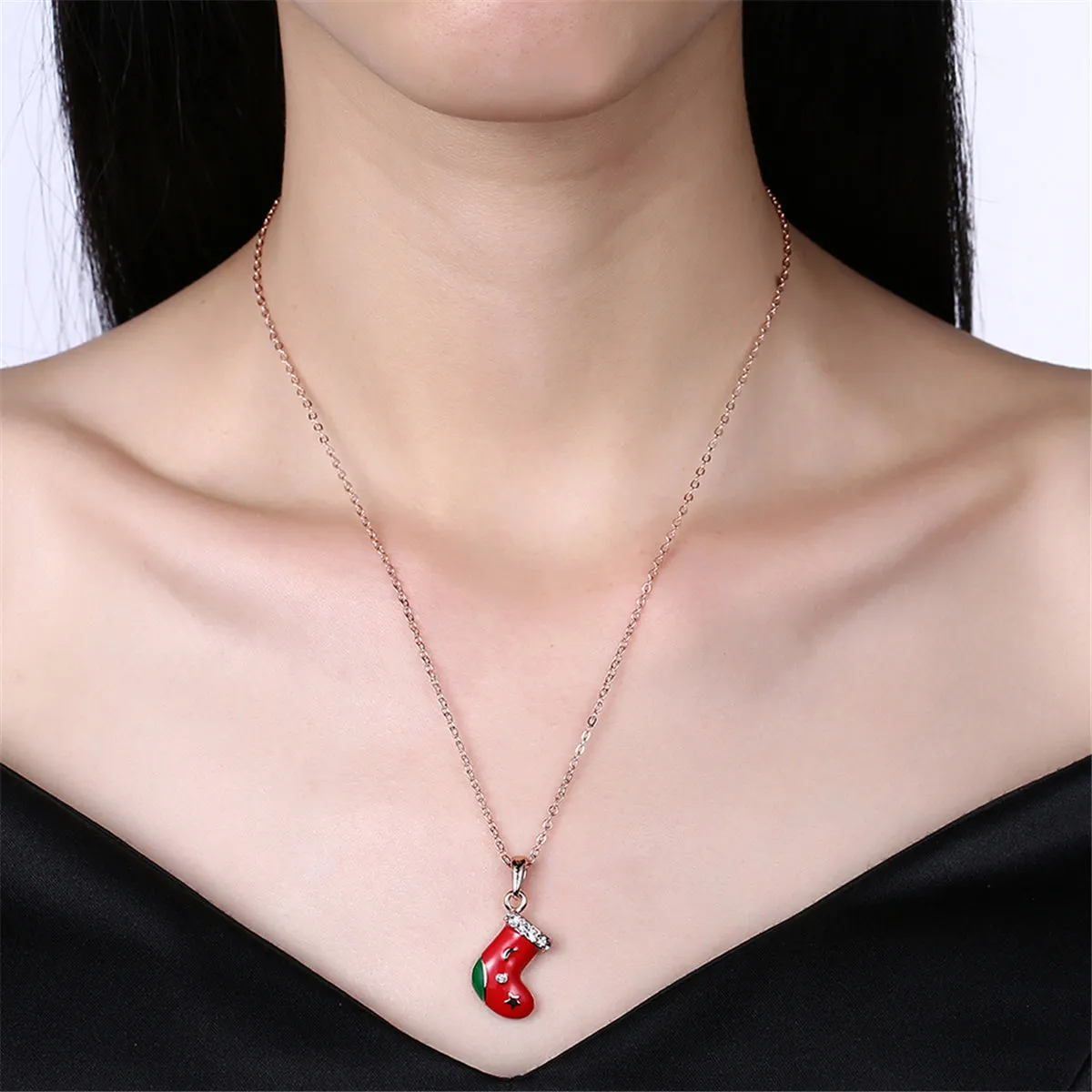 Cubic Zirconia & Enamel 18K Rose Gold-Plated Boot Pendant Necklace