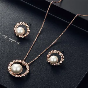 Cubic Zirconia & Pearl Pendant Necklace & Drop Earrings