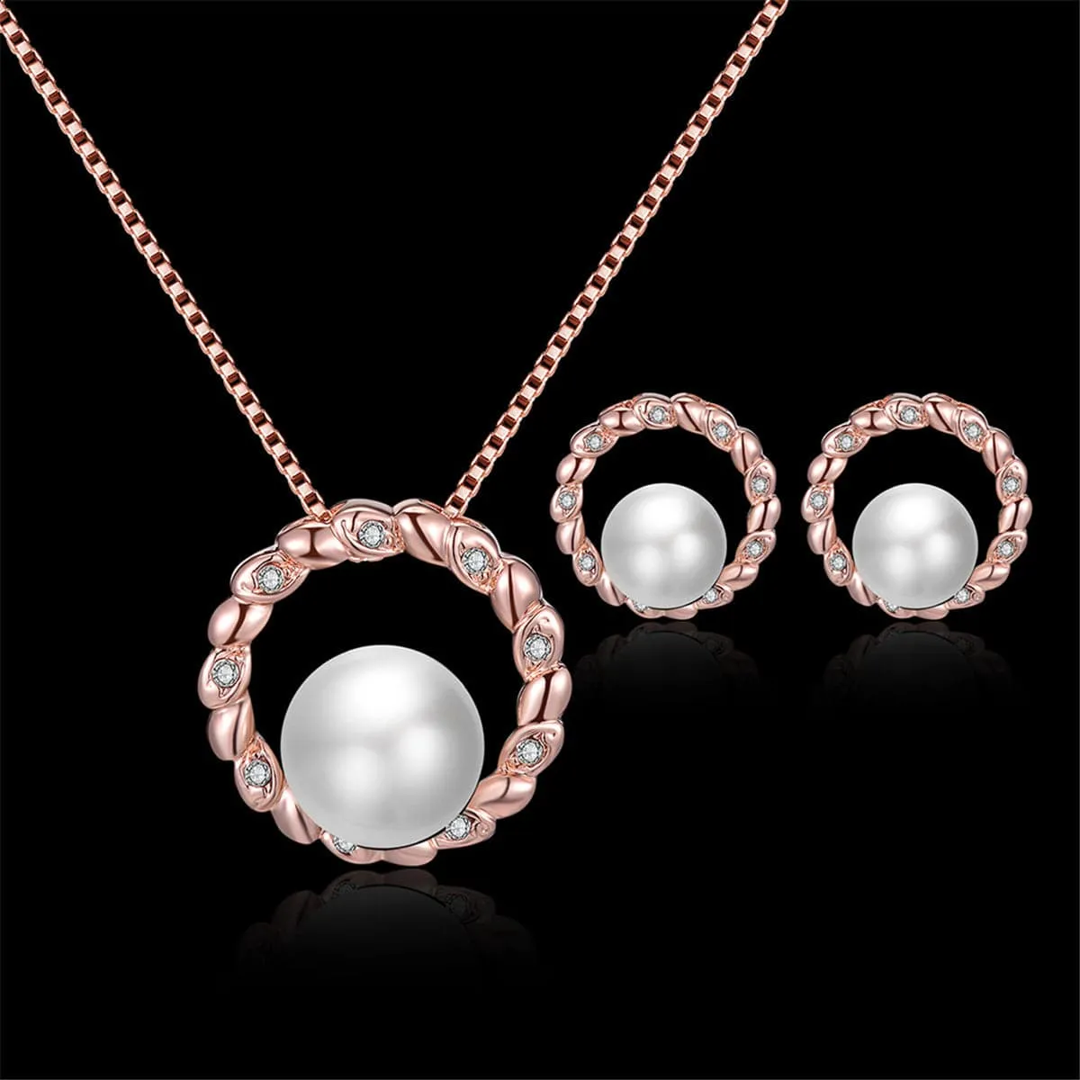 Cubic Zirconia & Pearl Pendant Necklace & Drop Earrings