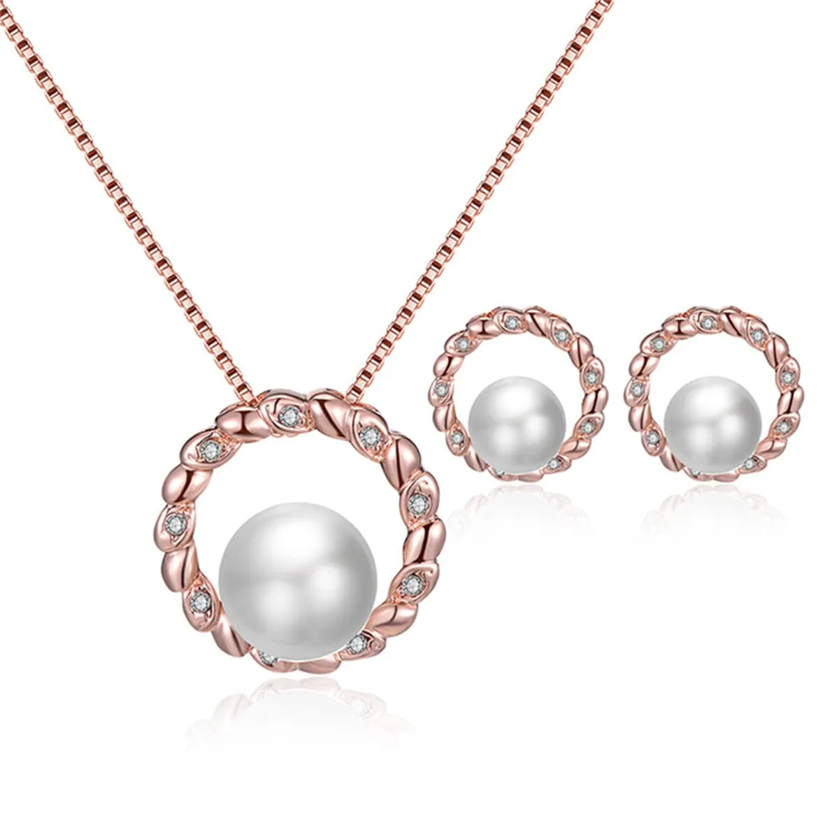 Cubic Zirconia & Pearl Pendant Necklace & Drop Earrings
