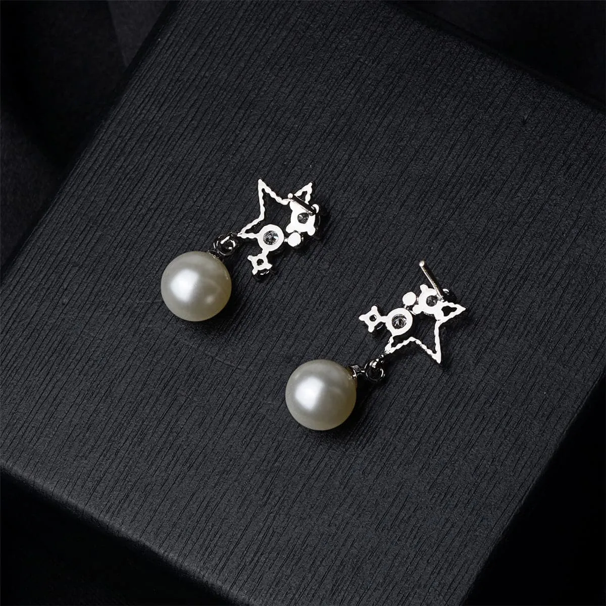 Cubic Zirconia & Pearl Silver-Plated Star Drop Earrings