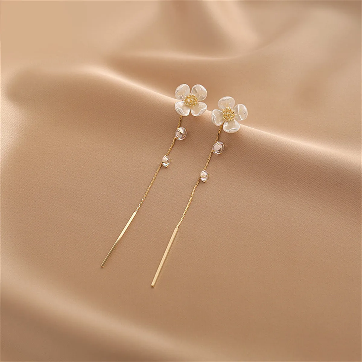 Cubic Zirconia & Resin 18K Gold-Plated Flower Drop Earrings