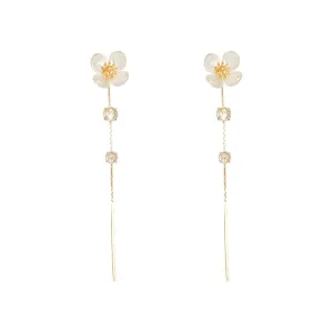 Cubic Zirconia & Resin 18K Gold-Plated Flower Drop Earrings