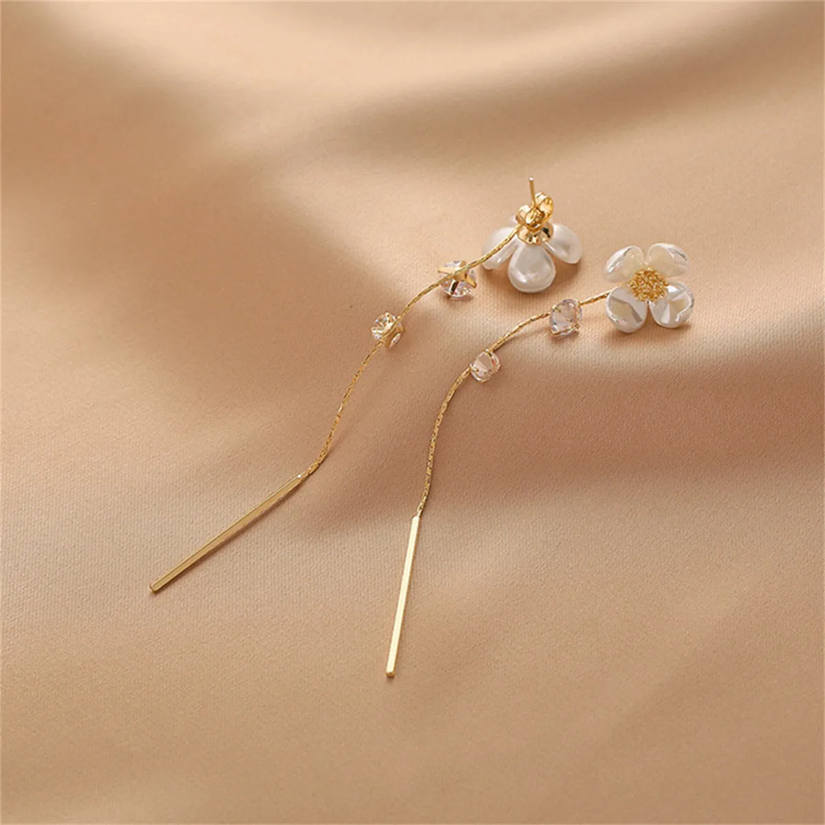Cubic Zirconia & Resin 18K Gold-Plated Flower Drop Earrings