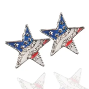 Cubic Zirconia & Silver-Plated American Flag Star Stud Earrings