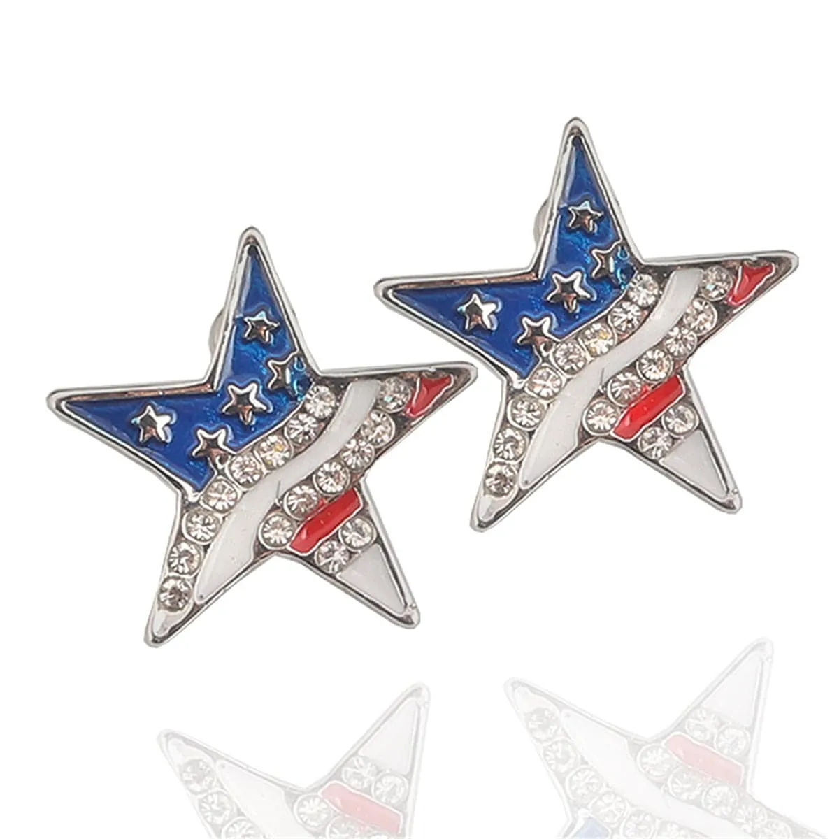 Cubic Zirconia & Silver-Plated American Flag Star Stud Earrings