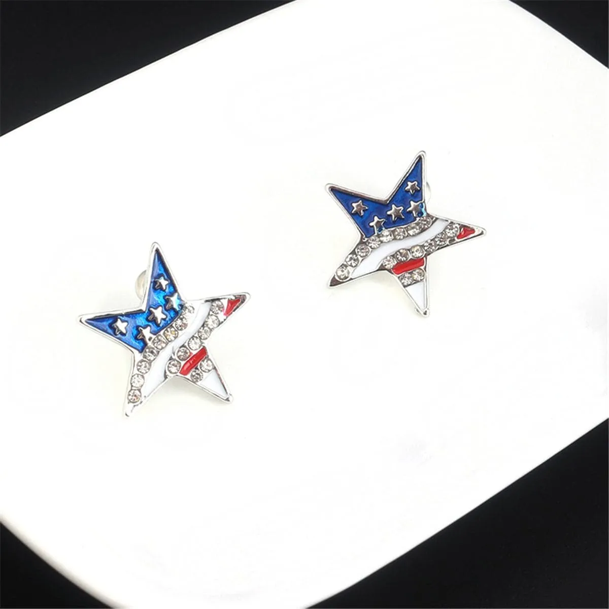 Cubic Zirconia & Silver-Plated American Flag Star Stud Earrings