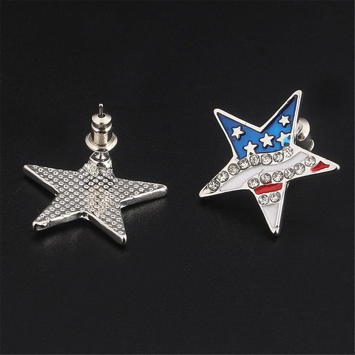 Cubic Zirconia & Silver-Plated American Flag Star Stud Earrings