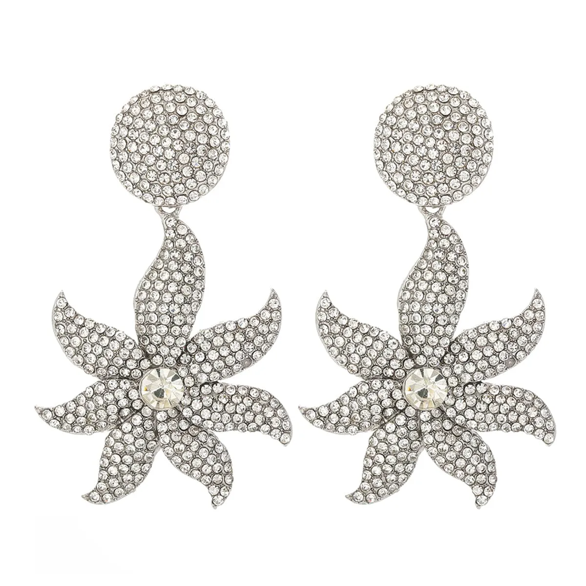 Cubic Zirconia & Silver-Plated Flower Drop Earrings