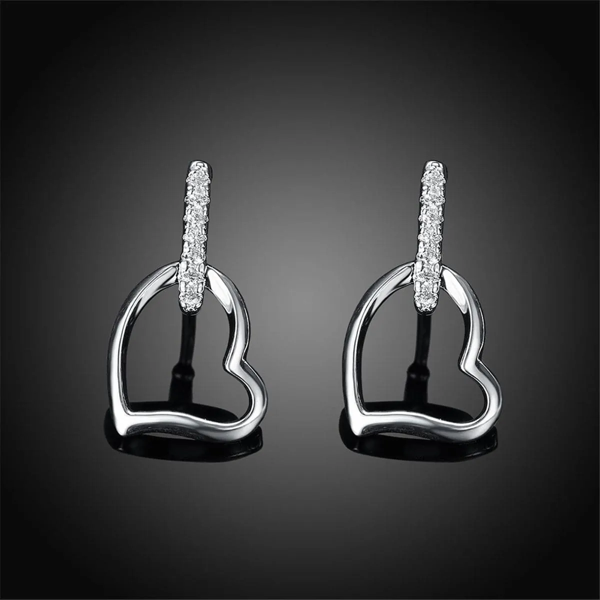 Cubic Zirconia & Silver-Plated Hollow Heart Drop Earrings