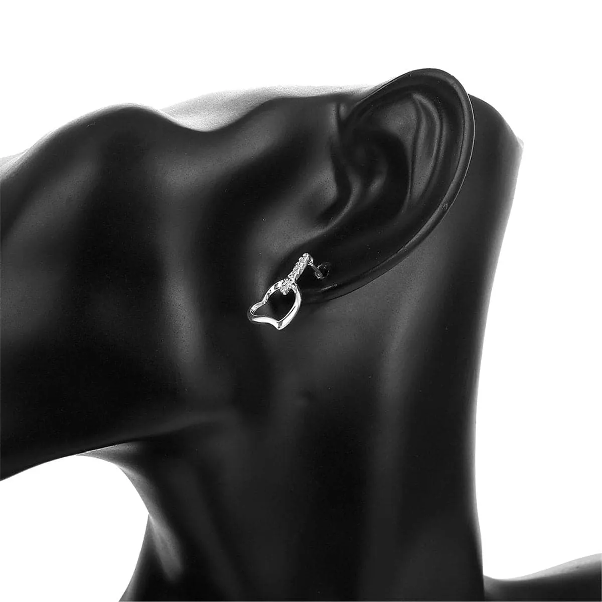 Cubic Zirconia & Silver-Plated Hollow Heart Drop Earrings