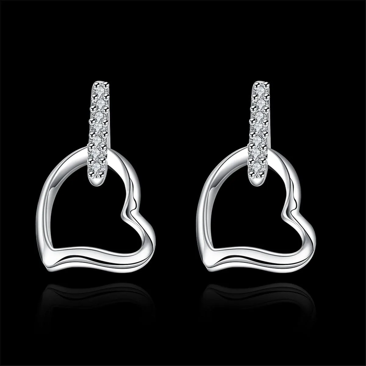 Cubic Zirconia & Silver-Plated Hollow Heart Drop Earrings