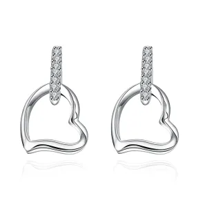 Cubic Zirconia & Silver-Plated Hollow Heart Drop Earrings