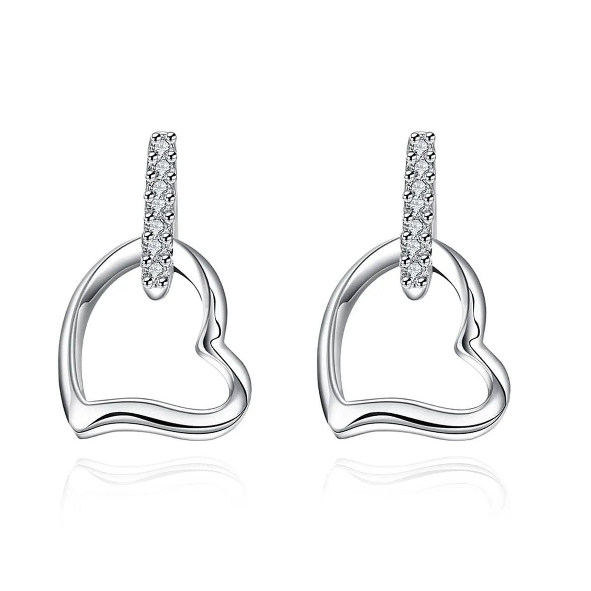 Cubic Zirconia & Silver-Plated Hollow Heart Drop Earrings