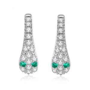 Cubic Zirconia & Silver-Plated Snake Drop Earrings