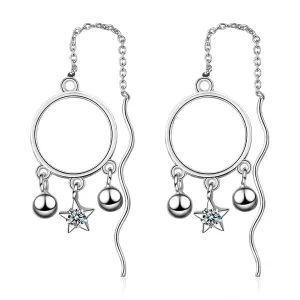 Cubic Zirconia & Silver-Plated Star & Ball Threader Earrings