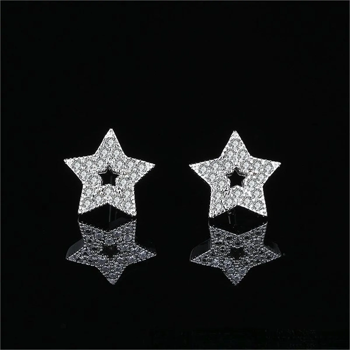 Cubic Zirconia & Silver-Plated Star Stud Earrings