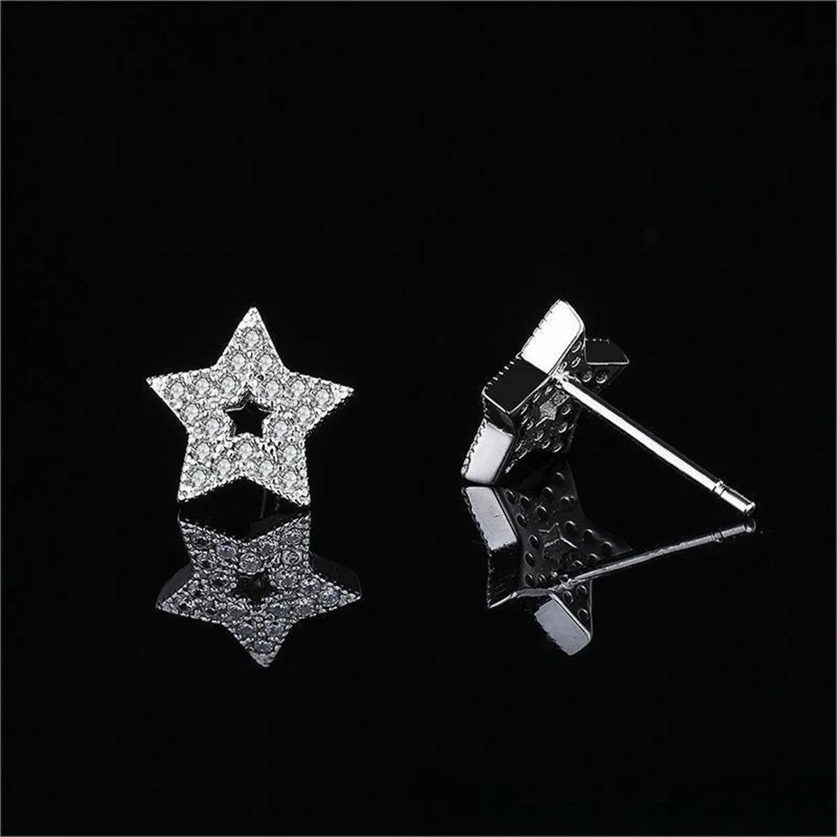 Cubic Zirconia & Silver-Plated Star Stud Earrings