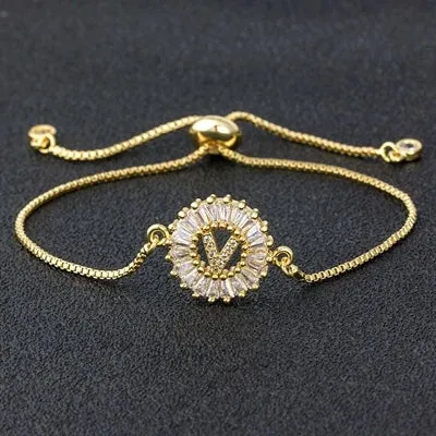 Cubic Zirconia Initial Charm Bracelet