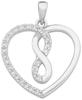 Cubic Zirconia Set in Sterling Silver Heart and Infinity Pendant M2790