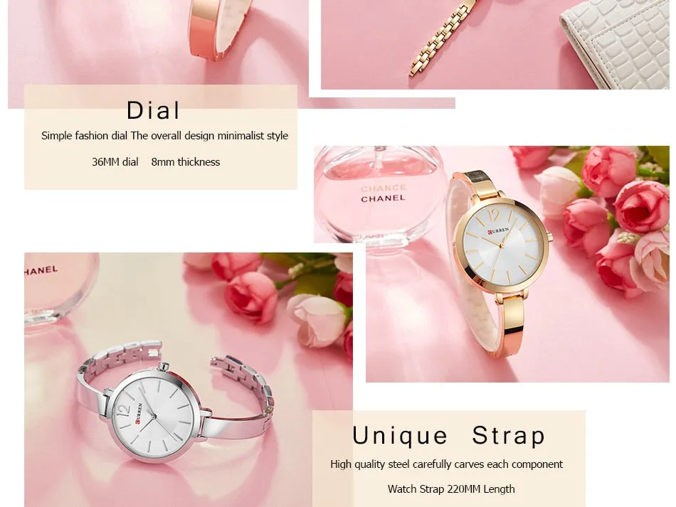 CURREN Fashion Gold Watches Women Watch Brand Luxury Ultra Thin Quartz Female WristWatch Woman Romantic Clock Relogio Feminino