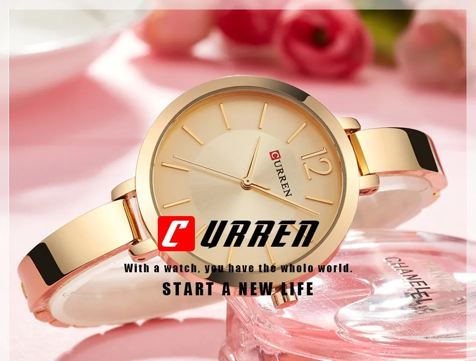 CURREN Fashion Gold Watches Women Watch Brand Luxury Ultra Thin Quartz Female WristWatch Woman Romantic Clock Relogio Feminino