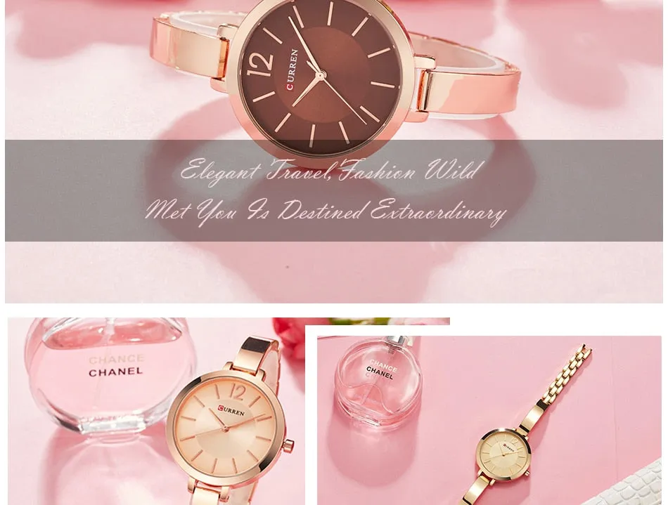 CURREN Fashion Gold Watches Women Watch Brand Luxury Ultra Thin Quartz Female WristWatch Woman Romantic Clock Relogio Feminino
