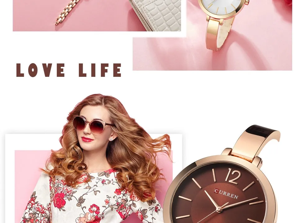 CURREN Fashion Gold Watches Women Watch Brand Luxury Ultra Thin Quartz Female WristWatch Woman Romantic Clock Relogio Feminino